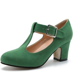 Green Suede Mary Jane Heels